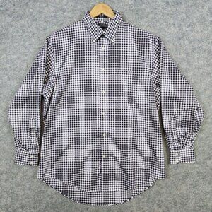 Lands End Men's Purple & White‎ Checks Size L 16 1/2 - 33 No Iron Dress Shirt